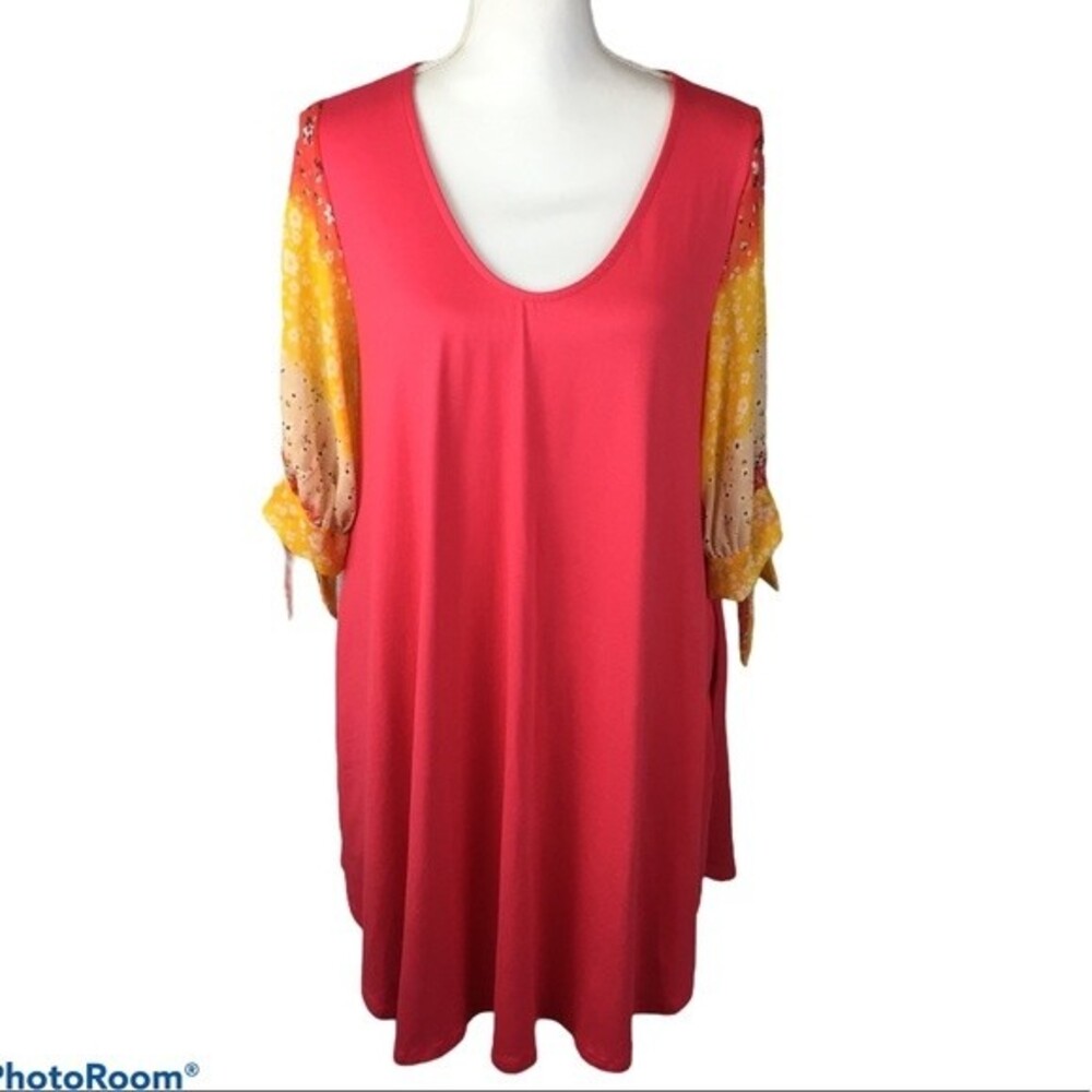 NWT Coral Dress with Floral Chiffon Sleeves Pockets Emerald Medium Lightweight